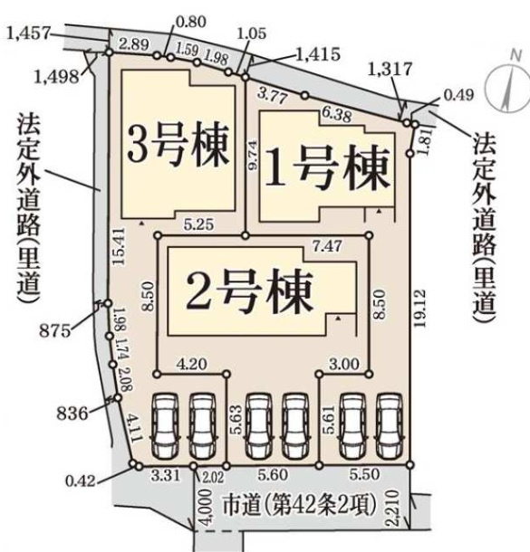 堺市中区深井清水町　新築分譲全３棟の区画図|全区画、駐車２台ずつ停めていただけます
