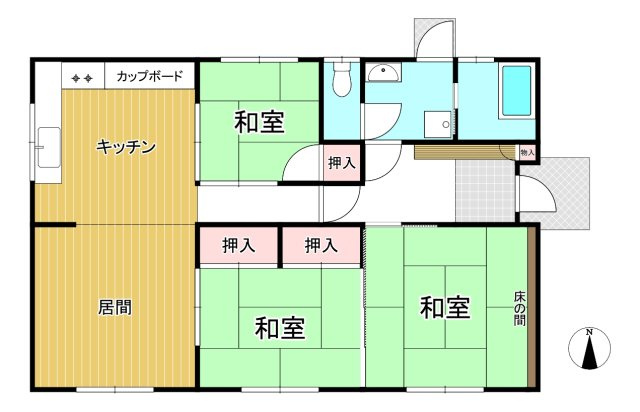 坂出市旭町　ミサワホーム施工平屋戸建　敷地面積約９４坪の間取り|３DKの使いやすい平屋の間取りです