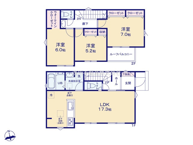八王子市　台町　新築一戸建て　２４ー２期の間取り|～全室南向き3LDK　開放感のあるワンフロアリビングの間取り～