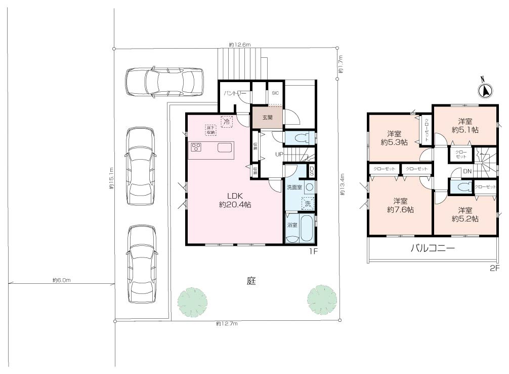 カースペース３台×南側お庭付き！町田市三輪緑山2丁目 新築戸建の画像