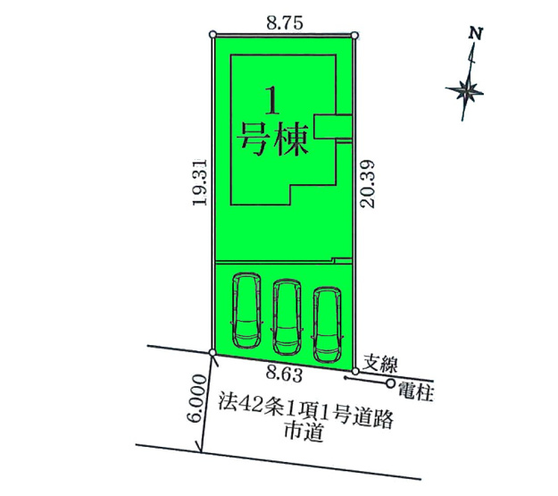 【区画図】 | リナージュ前橋市大利根町2丁目24‐1期ー① | 大利根小学校まで徒歩2分！カースペースは並列3台駐車可能！