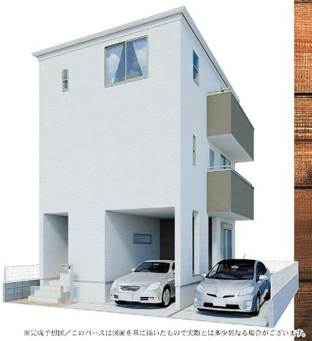 吉川市保　新築戸建　全1棟の外観パース|【完成予想図】ビルトインガレージ付き3階建て新築戸建