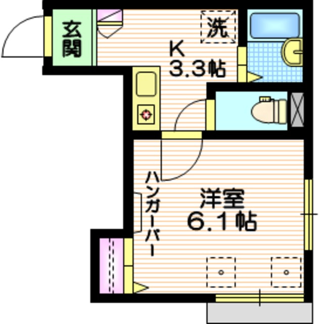 アローハイツの間取り|使いやすい間取りの1K　二面採光で明るい室内
