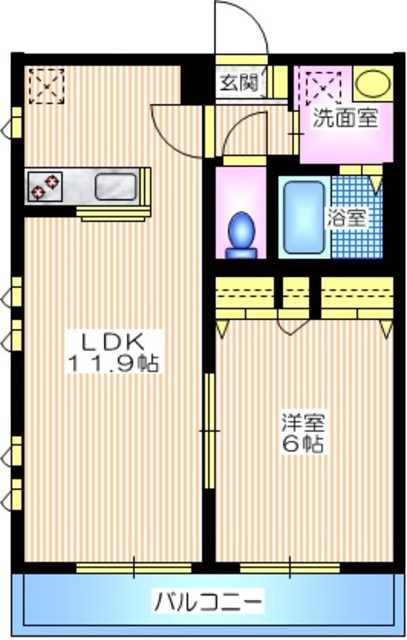 Ｓｕｎｎｙ ＨｅｉｍｓⅢの間取り|２F角部屋２面採光　南西向き日当良好な１LDK