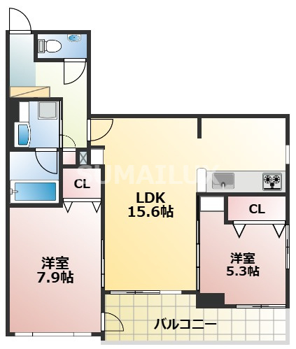 熊本市東区神園１丁目の賃貸マンションの間取り