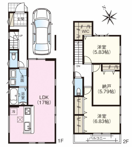 明石市中朝霧丘　新築一戸建の間取り
