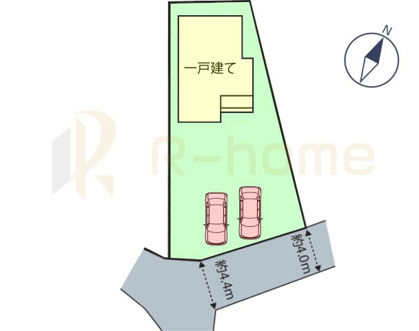 土浦市永国　中古戸建ての区画図|駐車スペース2台～3台可能（さらに拡張可能）。
