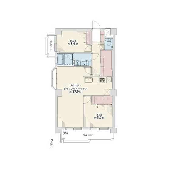 【間取り】 | 九興マンション百道 | 南西角部屋、2面バルコニー付きの、陽当りと通風に優れた気持ちの良いお部屋です