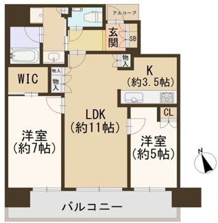 【間取り】 | ザ・パークハウス中之島タワー | 【間取り】2LDK, 61.32㎡, 南面バルコニー で採光・通風ともに良好！
