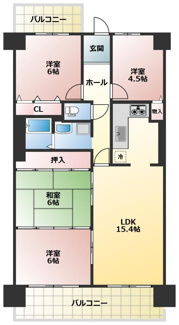【間取り】 | メゾンドール明石山ノ手台 | 4LDK、価格1480万円、専有面積82.38平米、バルコニー面積14.98平米 ゆとりある４LDK♪