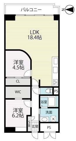 ◆２０２４年１２月室内リノベーション済みの美室◆収納充実◆京都上京ハウス３号棟の間取り