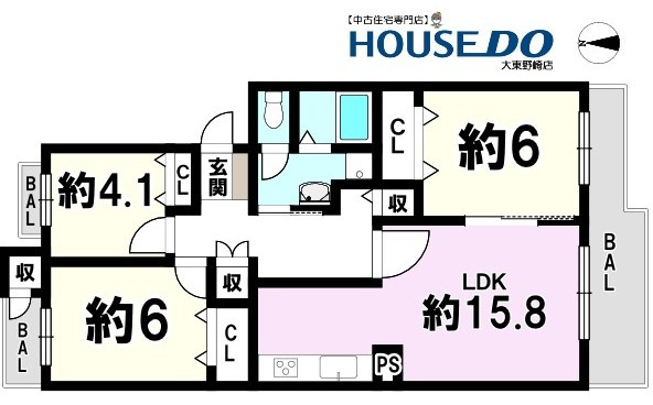 住道駅前住宅31号棟の間取り|間取り図面は略図につき現況を優先致します。
