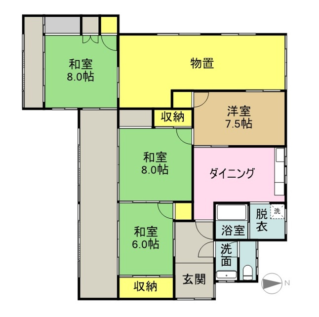 敦賀市ひばりヶ丘町中古物件の間取り
