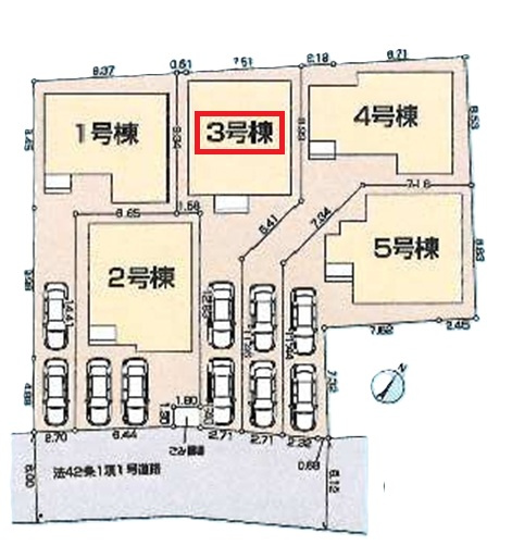 入間市久保稲荷5丁目・全5棟　新築一戸建　3号棟の区画図|【全5棟・3号棟】カースペース縦列2台。