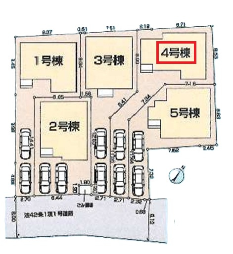 入間市久保稲荷5丁目・全5棟　新築一戸建　4号棟の区画図|【全5棟・4号棟】カースペース縦列2台。