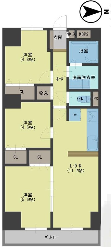堺市の中古マンション│ファミール堺の間取り|間取り3LDK