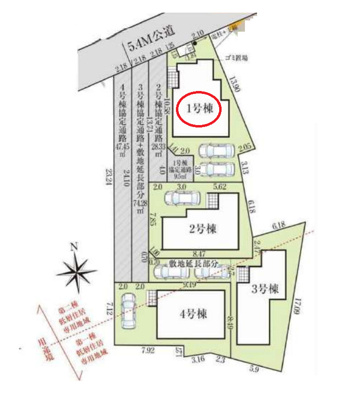 【区画図】 | 所沢市久米　全4棟　1号棟 | カースペース並列2台可（車種による）
