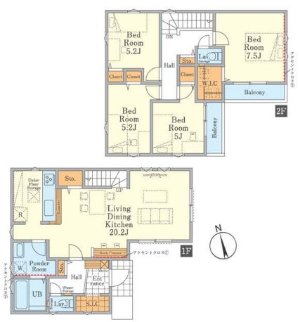 八王子市　館町　新築一戸建て　４期の間取り|～南向き4LDK　開放感のあるワンフロアリビングの間取りです～