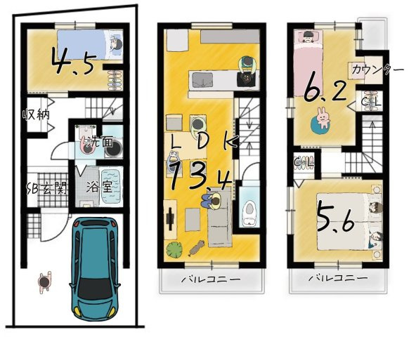 音羽初田町　新築参考プラン　建築条件付土地の土地図＋建物プラン例