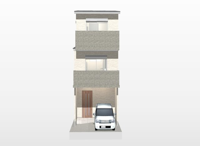 音羽初田町　新築参考プラン　建築条件付土地の完成予想図|【新築参考プラン：外観パース図】
自由設計のおうちは間取りだけでなく外壁や内装のお色味も変更可能！
お客様のご理想をお聞かせ下さい♪
【建物価格1598万円、建物面積69.86m2】