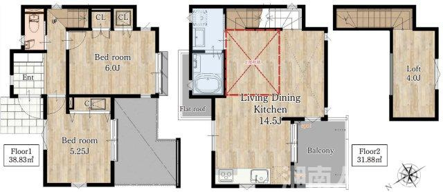 藤沢市下土棚３７３－７新築戸建の間取り