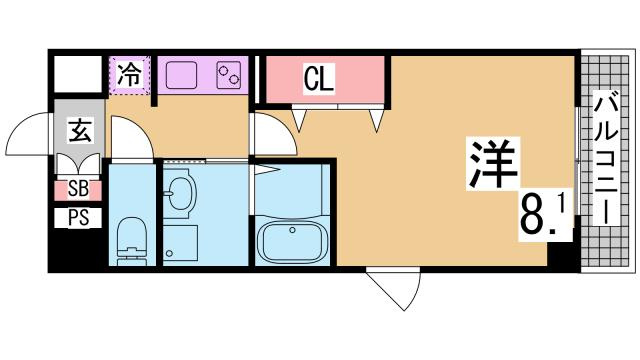 神戸市長田区長田町２丁目の賃貸マンションの間取り