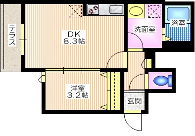 Ｃａｓａ　Ｌｉｒｉｏの間取り|南向き角部屋２面採光　３２平米の１ＤＫ