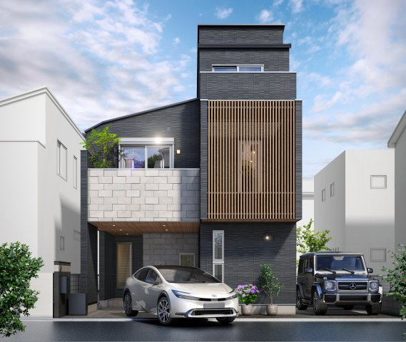 練馬区田柄2丁目 限定1棟の完成予想図|建物面積127.57m2の大型住宅が誕生します
意匠性と実用性を兼ね備えたコートラインが目を引くスタイリッシュな外観です
イラストは図面を基に起こしたもので実際のものとは多少異なる場合がございます