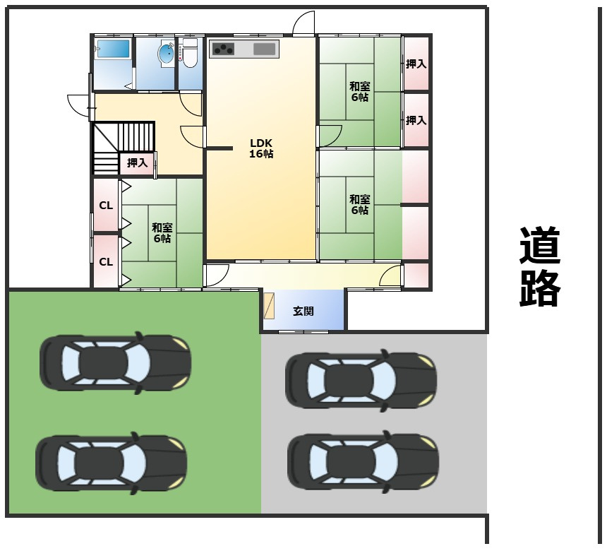安芸市東浜の土地図|敷地図　駐車スペース4～6台可