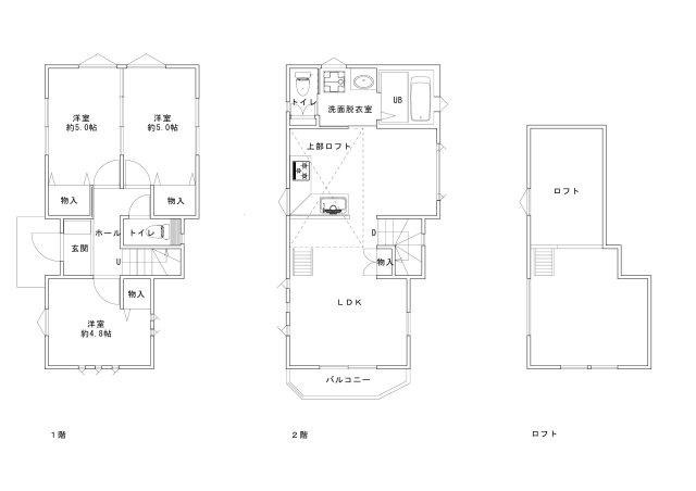 鎌倉に住みたい人お問い合わせお待ちしておりますの間取り|2階リビングは明るい居住用スペースになっております。水回りも同じフロアで集約されているので生活動線もよく住みやすい間取りです。