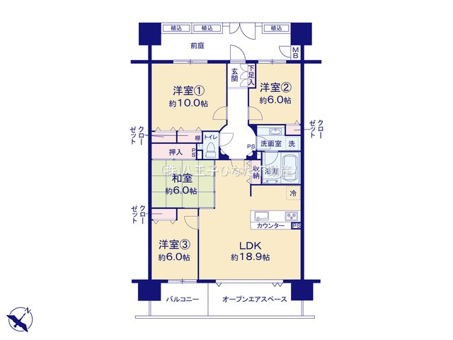 『八王子市マンション』グランシティレイディアントアクアヴィータ【仲介手数料無料】　八王子市大和田町の間取り|～仲介手数料無料☆八王子ひなた不動産～グランシティレイディアントアクアヴィータ