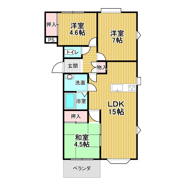 センターフィールド弐番館の間取り|3LDKです