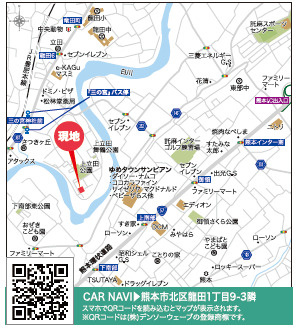 仲介手数料不要　リナージュ北区龍田1丁目24－1期【龍田小・龍田中】の地図|カーナビ➡北区龍田1丁目9-3