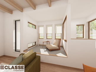 【完成予想図】 | 城陽市寺田大川原　１区画　売土地　建築条件付き　 | アトリエスタイルハウス仕様の窓はペアガラス、サッシはアルミ×樹脂複合のハイブリットサッシを採用。ガラスの間には断熱性の高いアルゴンガスを充填しておりますので、より断熱性能が高まる仕様になっております。