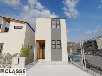 【外観パース】 | 城陽市寺田大川原　１区画　売土地　建築条件付き　 | 弊社は、気密測定器を保有しており、自社での気密測定を実現しております。気密処理をし、気密測定まで標準でさせていただいております。