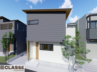 【完成予想図】 | 宇治市伊勢田町砂田　売土地　建築条件付き | 標準仕様（アトリエスタイルハウス仕様）で断熱材は気密性、断熱性能も高い、吹付断熱を採用。屋根断熱を実現していますので、お家全体が冬はあったかく、夏は涼しいお家づくりが可能です。