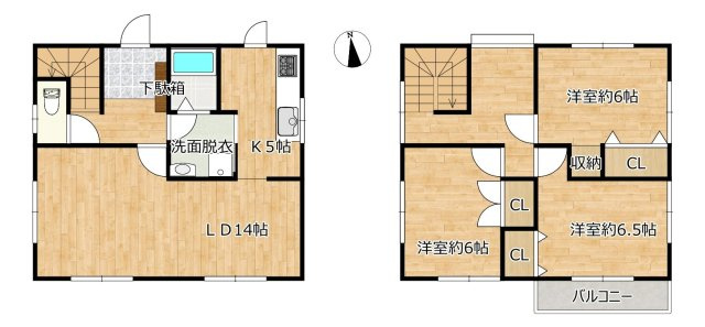 【間取り】 | 太宰府市青山３丁目　戸建て | 3月にリフォーム完成です。全居室6帖以上の3LDKは収納充実しており居住スペースを有効に活用できます