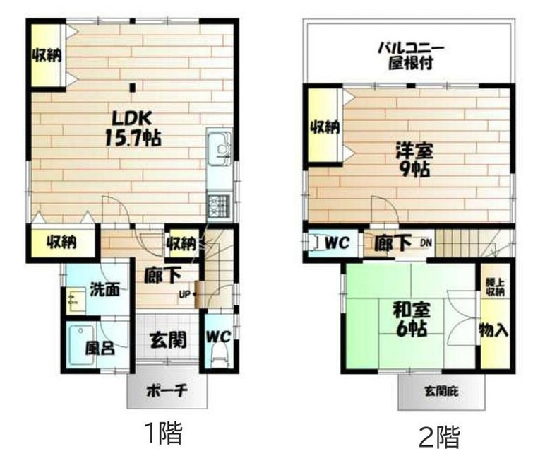陽当り・通風良好　全室6帖以上　二見町福里　築38年の間取り