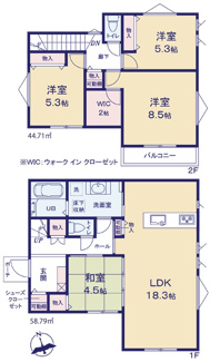 【間取り】 | 【仲介手数料無料！！】日野市百草　新築戸建て（全1棟）1号棟　5290万円 | 土地：177.81㎡（53.78坪）、建物：103.50㎡　4LDK車庫並列2台