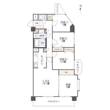 ロイヤルマンション別府6の間取り|最上階角部屋。約81.19㎡の4LDKの間取りです。ファミリーにおすすめです。
