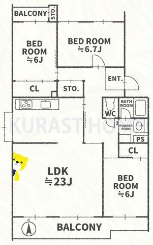 境谷西第2住宅団地第14号棟　2階の間取り