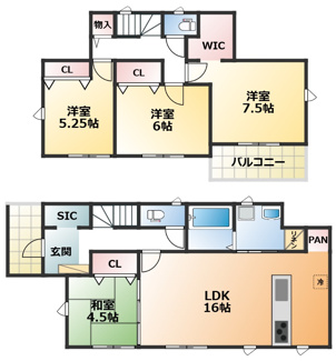 【間取り】 | グラファーレ宇都宮市新町　2号棟 | 全室南向きで陽当たりの良い間取りです