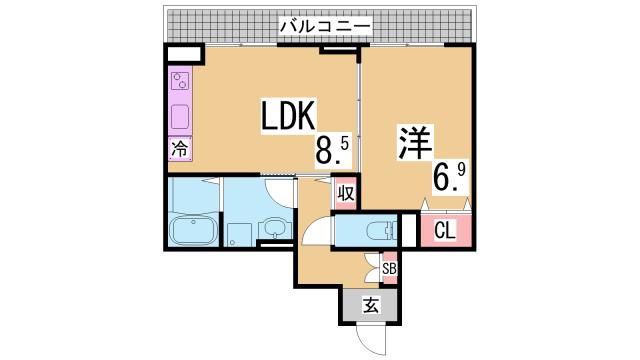 神戸市兵庫区下沢通７丁目の賃貸マンションの間取り