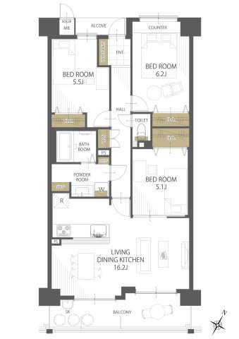 【間取り】ウインヒルズジェームス山 