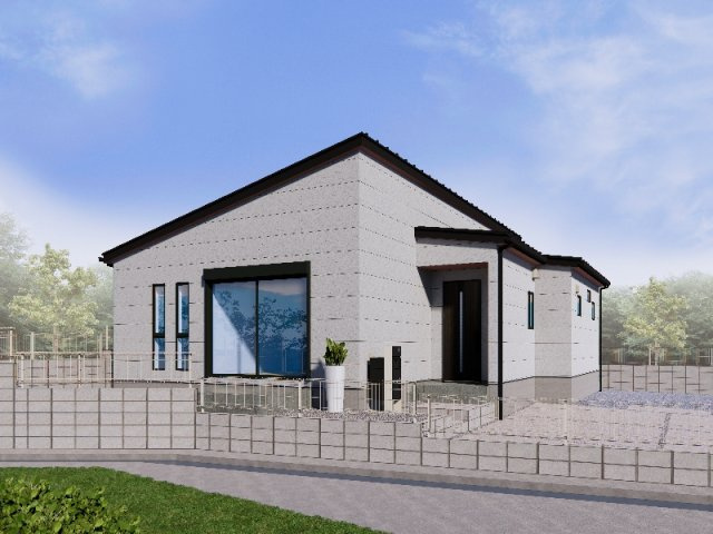 新築　吉岡町北下　5号棟の外観パース|　ポストと一体型のTVモニターホンでセキュリティ安心！嬉しい宅配ボックス付き♪