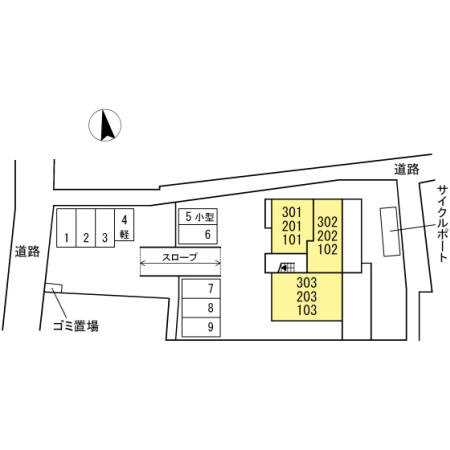 熊本市中央区黒髪２丁目のアパートの区画図