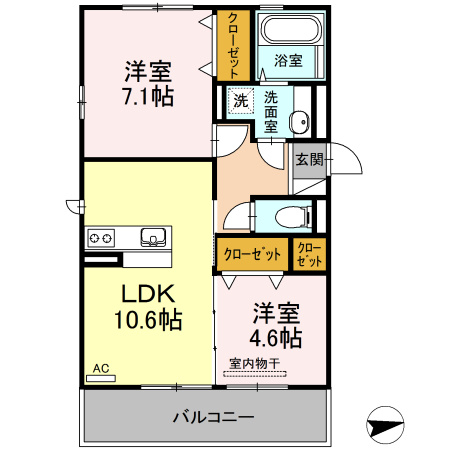 熊本市中央区黒髪２丁目のアパートの間取り