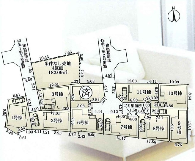 ◎茅ヶ崎市香川5丁目　売地　区画4の土地図|区画図◇区画４☆敷地面積182.09㎡