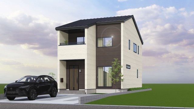 新築戸建・建売　会津若松市藤原二丁目　GRAFARE　全3棟の外観パース|完成予想図