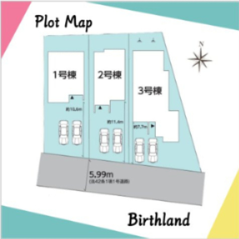 新築戸建・建売　会津若松市藤原二丁目　GRAFARE　全3棟の区画図|＜3号棟＞カースペース並列3台※車種による